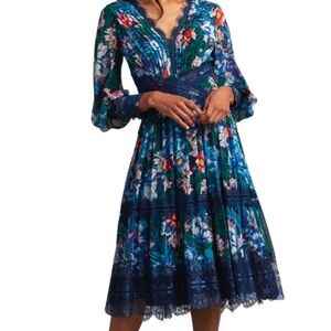 Tadashi Floral Blue Lace midi Dress